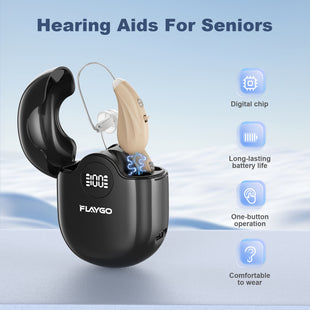 Flaygo black rechargeable hearing aid, 80 hours of smooth listening