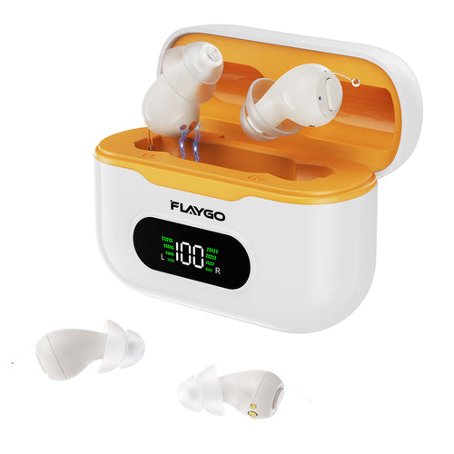 Flaygo Pro Hearing Amplifie for Seniors with Intelligent Auto-Noise Cancelling,Rechargeable Digital OTC with 32-Channel, Super Mini,7-Day Standby,Battery Digital Display&UV Sterilization